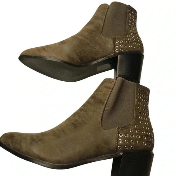 So Me Baba Sz 8 Brown Ankle Booties Pull On Elastic Sides Silver Rings NWOB - Picture 4 of 6